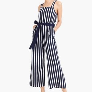 Knit tie-waist striped jumpsuit